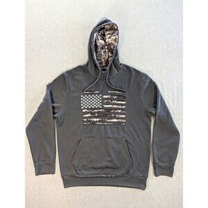 Mossy Oak Fishing Men's Fleece Pullover Hoodie L Gray Flag Graphic Pockets